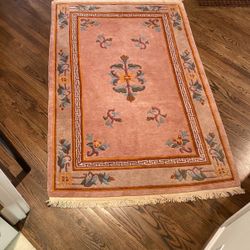 Hand Made Creamy Pink Rug 4’ X 6’