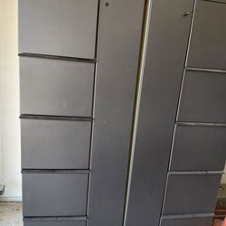 Portable office closet with  file cabinet with coat hanger