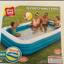 Play Day 10-Foot Rectangular Inflatable Family Pool