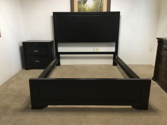 Black Queen Size Bed and Nightstand