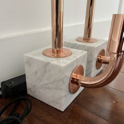 Pair of Restoration Hardware (RH) Industrial Marble & Copper Table Lamps