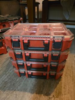 4 Milwaukee packout stackable boxes with items included