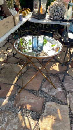 Round Metal Accent Mirror Table