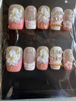 Pink And White French Tip Beautiful 3D Nails 💅