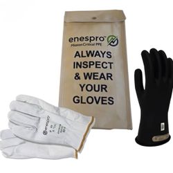 Enespro Class 00 Black Rubber Voltage Insulating Glove Kit SZ 9