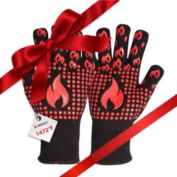Srramy BBQ Gloves - 1472°F Extreme Heat Resistant, Fireproof, Ideal for Grilling, Barbecuing, Baking, Smoking, and Camping. Suitable for Both Men and 