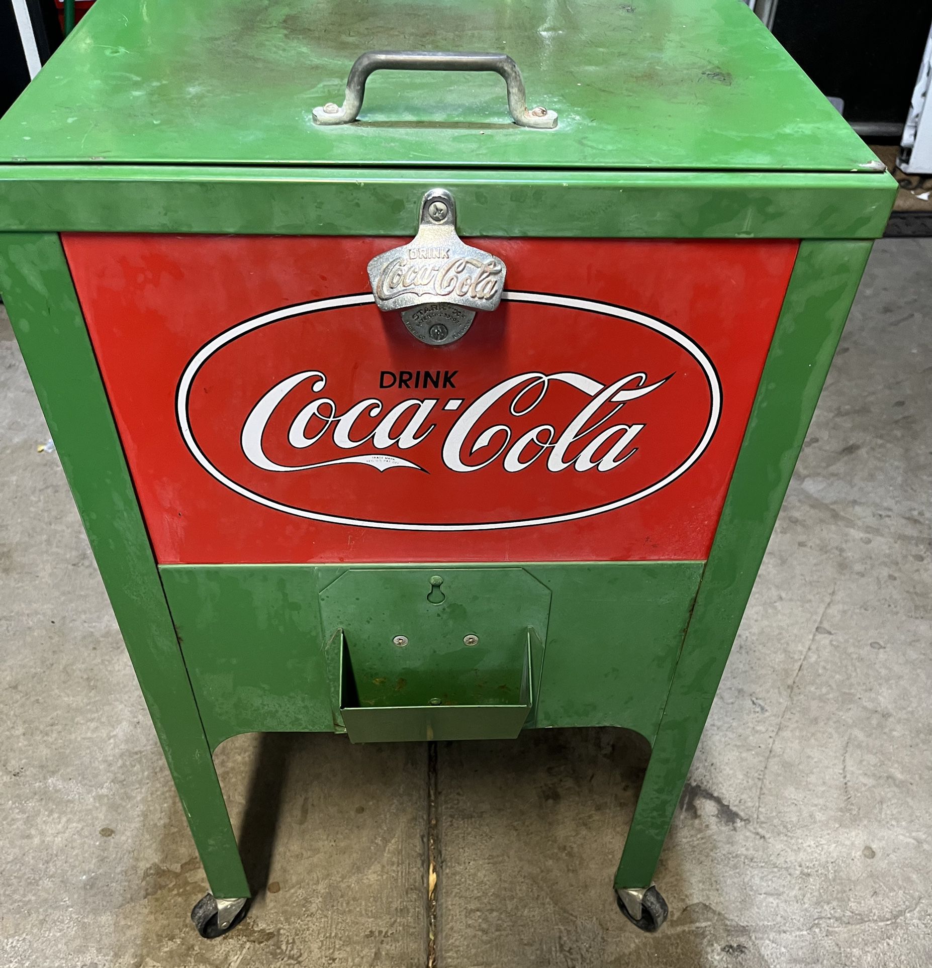 Green Coca-Cola Metal Rolling Cooler / Ice Chest 1920 Antique Rare