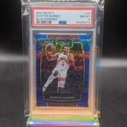 21 Scottie Barnes Blue Shimmer Rookie PSA 8