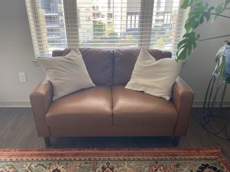Tan Faux Leather Loveseat