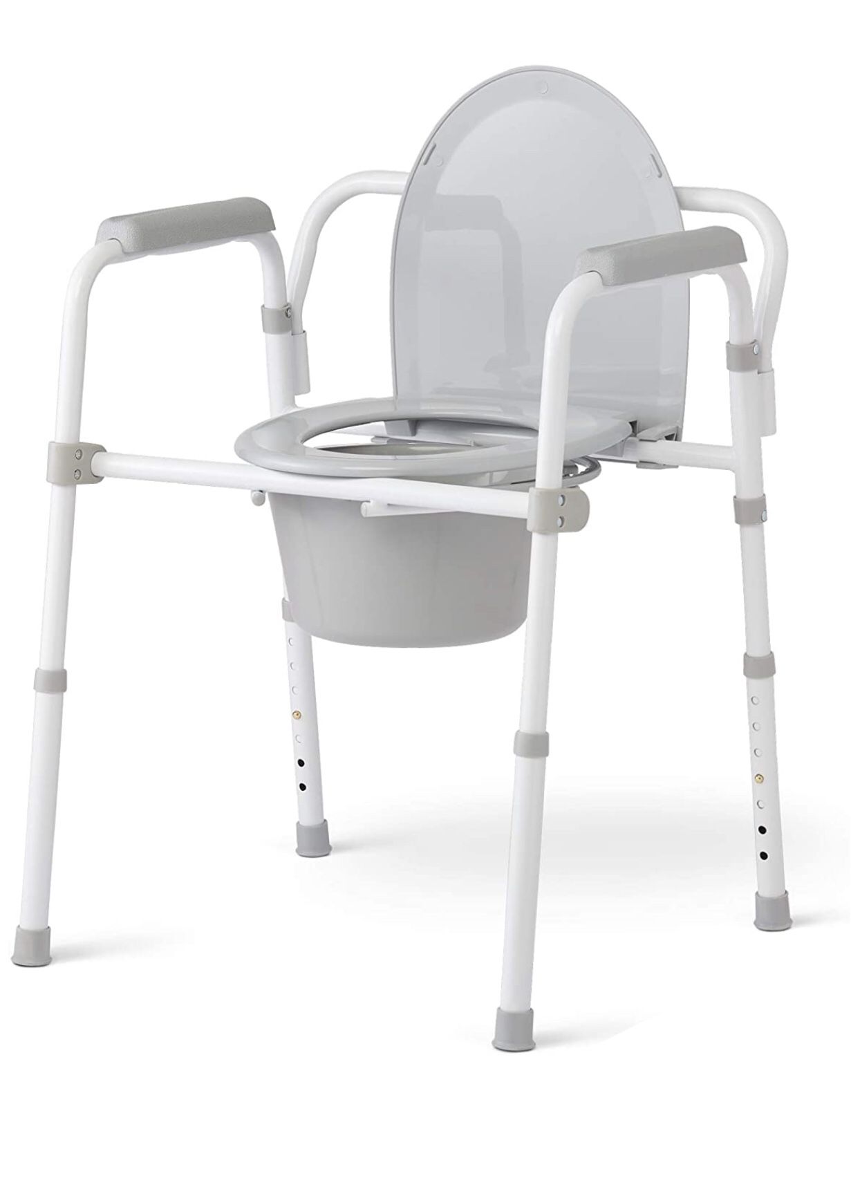 Medline 3-in-1 Steel Folding Bedside Commode, Commode Chair for Toilet is Height Adjustable, Can be Used as Raised Toilet, Supports 350 lbs