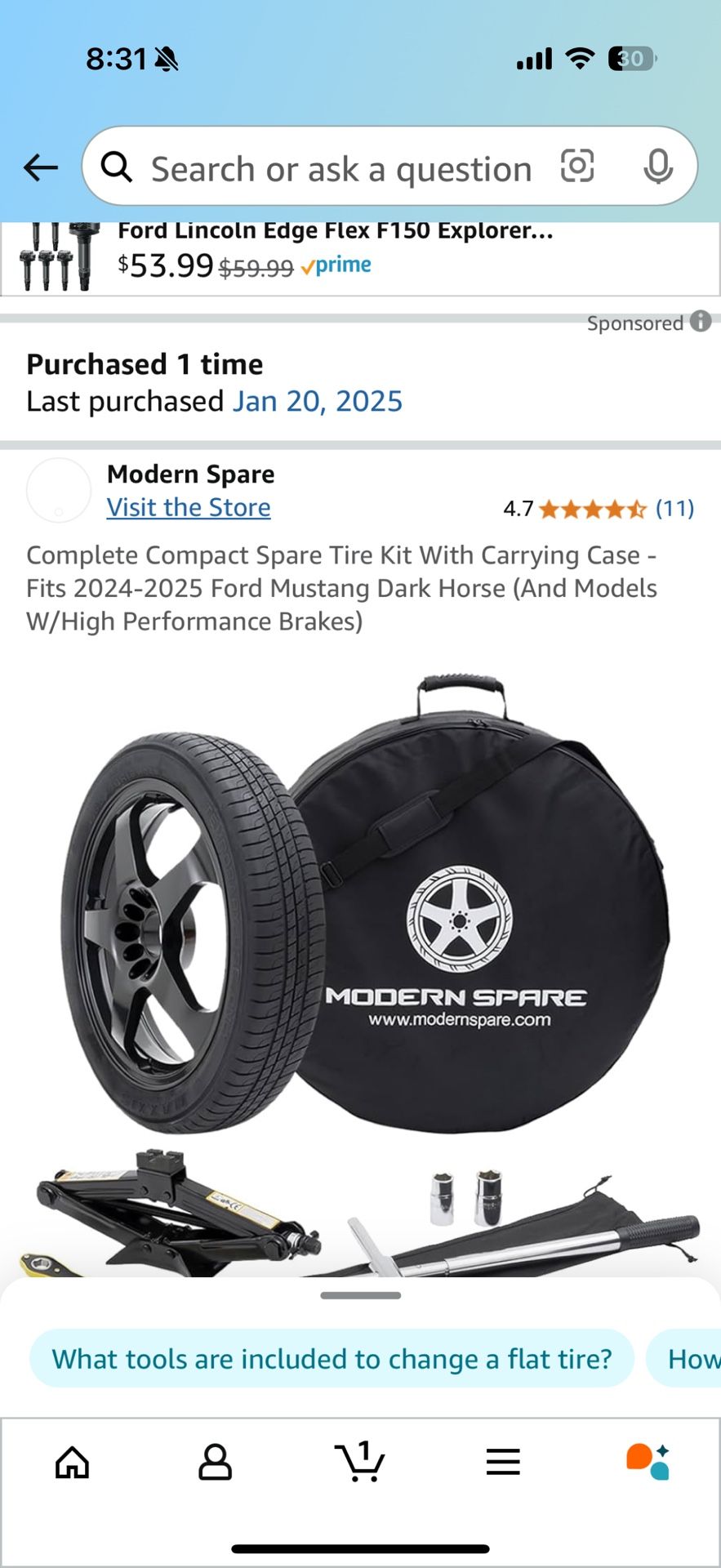 2018 Mustang GT, spare tire and kit