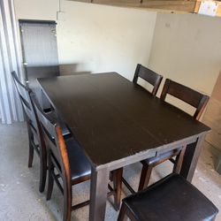 Real Wood Dining Table with Leaf Insert and 4 Comfortable Stools