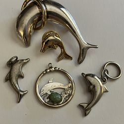 5 x Dolphin Jewelry Lot - Pins Pendant Charms