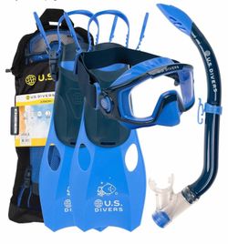 U.S. Divers Avila Junior Unisex Snorkel Set - Curved 1-Window Lens for Panoramic Vision, Anti-Fog Lens, Dry Top Snorkel, Easy Adjust Fins | Ages 6+ 96