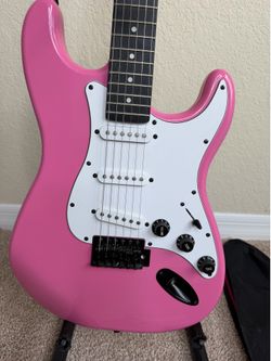 Lux Pro Pink Electric Guitar Strat Style w/ Gig Bag Strap & Floor Stand Tested