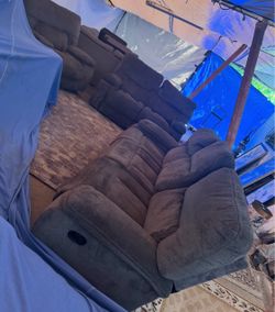 Five recliner couch comes with couch, loveseat and matching chair two cupholders and two plug-ins where you can plug things up delivery $40 local grea