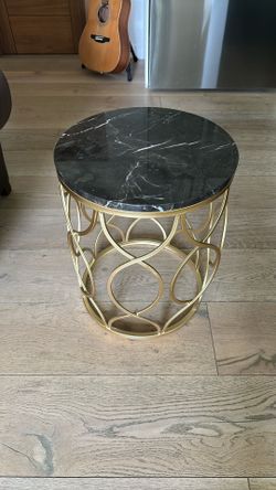 Round Marble Brass Side Table 16.25 In Diameter