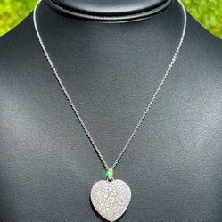 Vintage Jewelry 14k solid white gold paper clip necklace chain 16.0" 1.50mm width 18k heart natural diamond 5.00CTW pendant charm