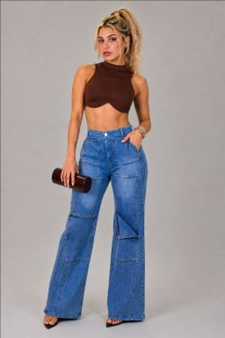 High-Waist Wide-Leg Cargo Jeans