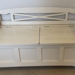 White storage bench 45” x 19.25”.  26.25”