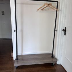 Rolling Clothes Rack w/ Wood Shelf