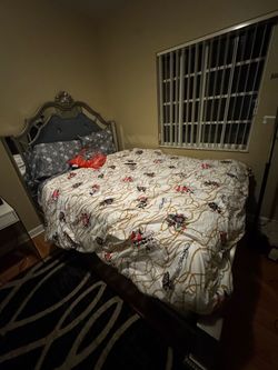 Queen size bed with nightstand and mattress