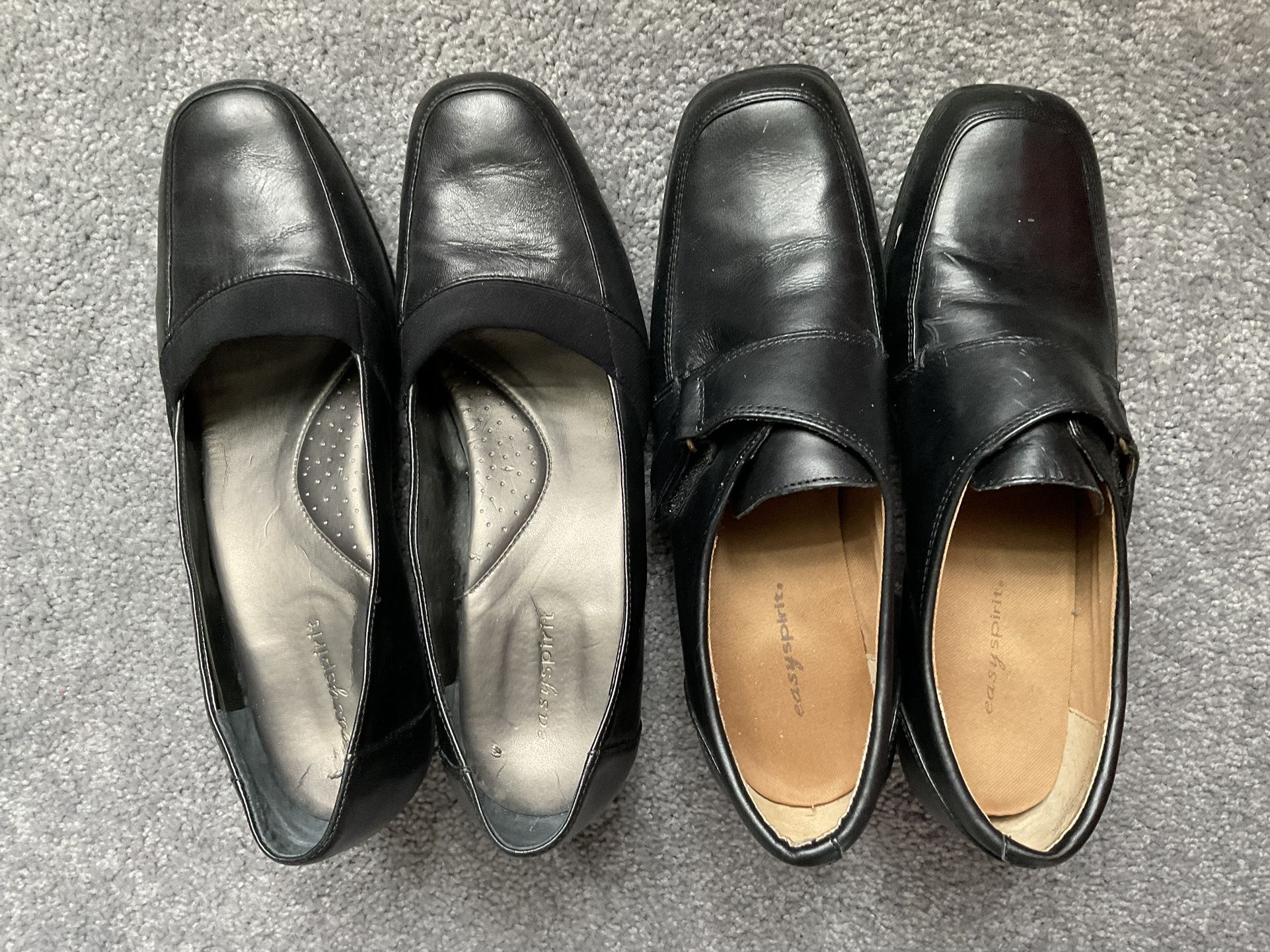 EASY SPIRIT LADIES BLACK LEATHER SHOES 9.5 M (2 PAIR)