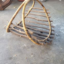 Vintage Bamboo And Wood Basket 