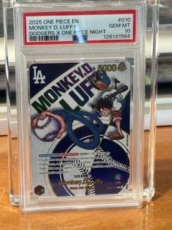 One Piece Luffy Dodgers x One Piece Night Card PSA 10