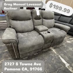 Gray Manual Loveseat Recliner 