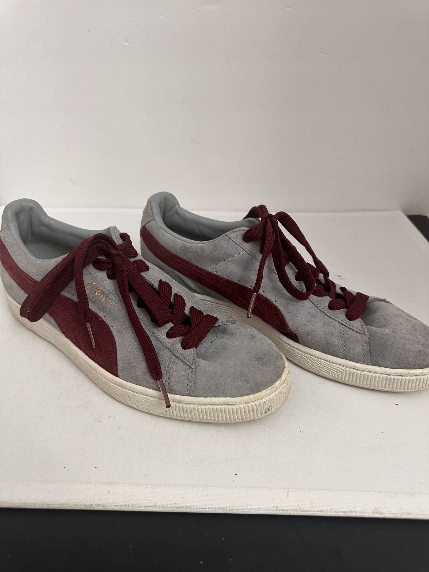 Puma Suede gray/maroon  men’s sneakers  Size 10.5