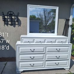 Solid Wood White 10 Drawer Dresser W/ Mirror 