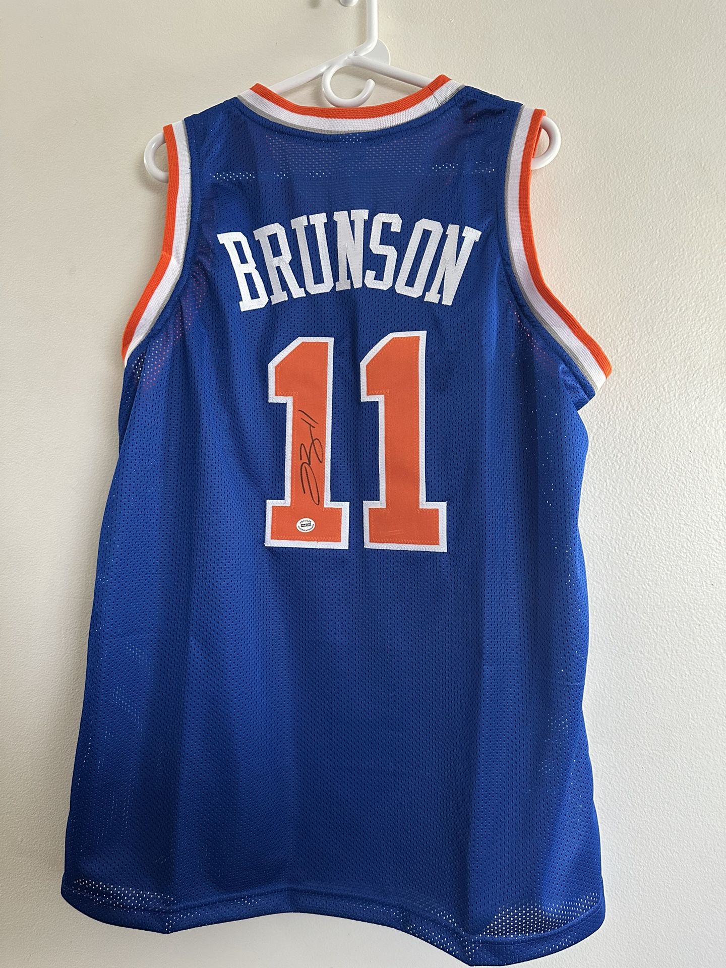Jalen Brunson signed New York Knicks autographed blue custom jersey w/COA - 008