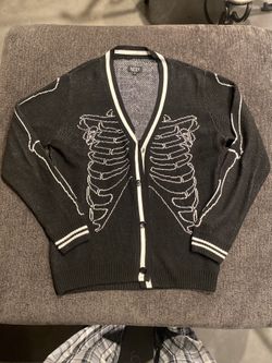 Black/White Skeleton V-Neck Cardigan