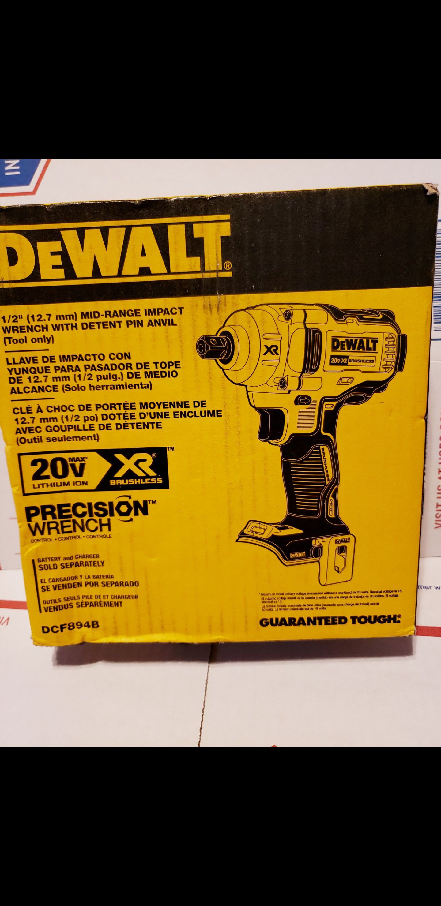 Dewalt 20v xr mid-range 1/2" impact wrench. Tool-only