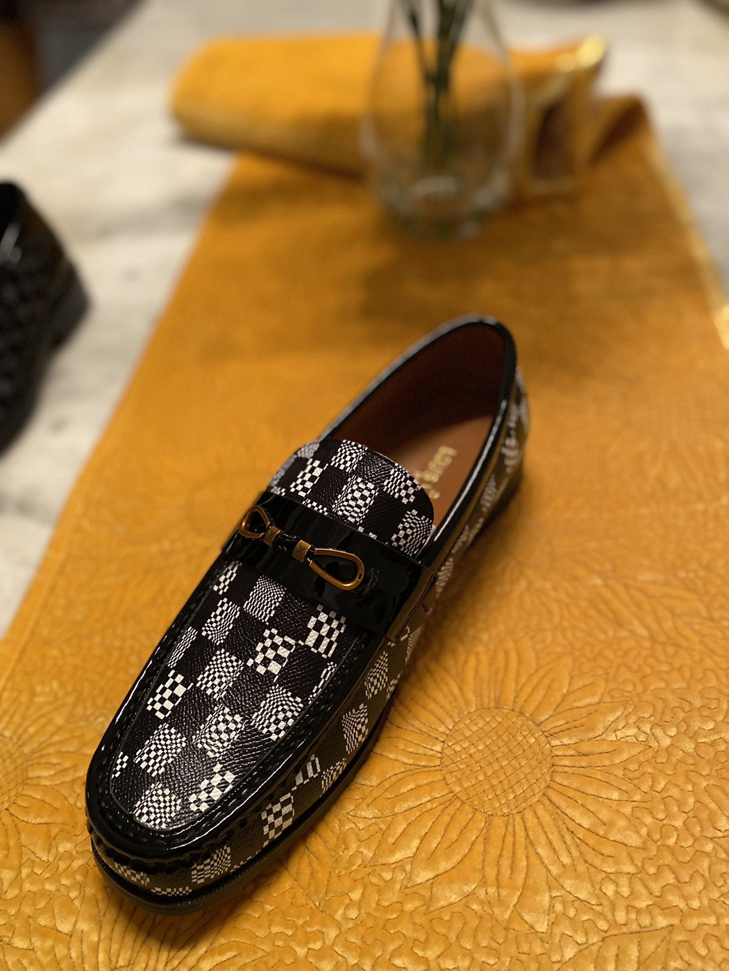 lv dress shoes LOUIS VUITTON Size 12 Black Damier Leather Lace Up Dress Shoes – Sui  Generis Designer Consignment main image 1