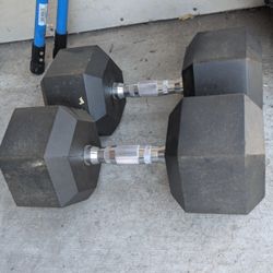 Hex Rubber 35lb Dumbbells 