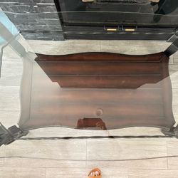 2 Living Room Glass Top Tables w Metal & Wood Accents