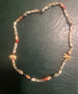 PRE-Colombian style Stone bead necklace with animal pendant and matching earrings