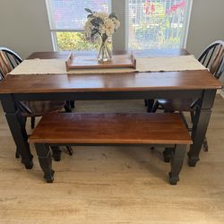 Dining Table Set – Solid Wood w/ Bench + Chairs