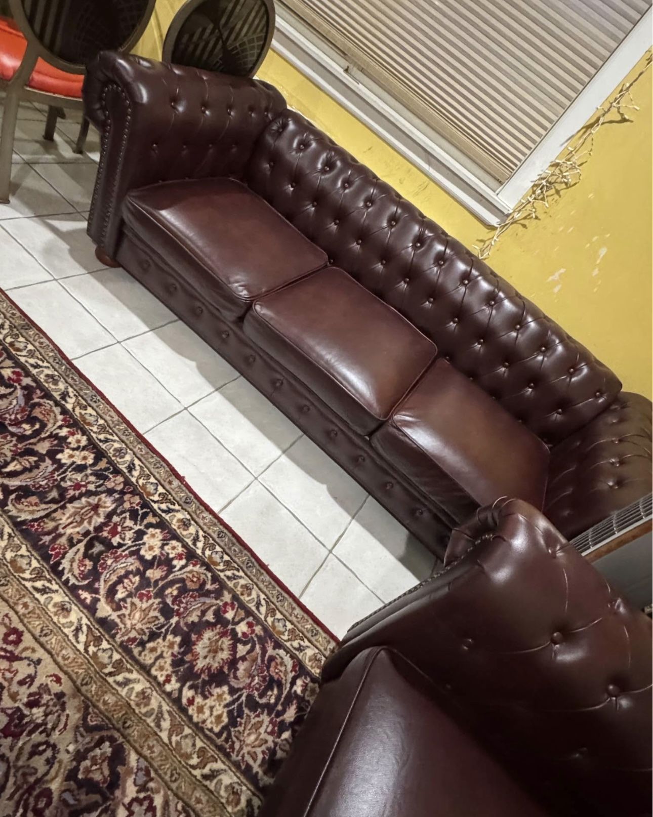 Tufted Burgundy Leather Couches 