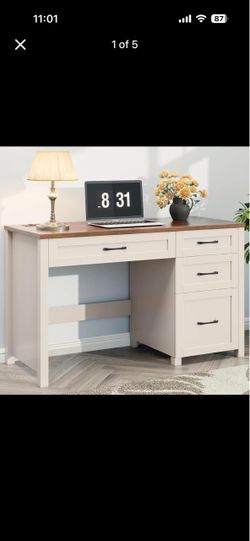 47 "White Computer Desk with Power Outlets & 4 Drawers – NEW IN BOX