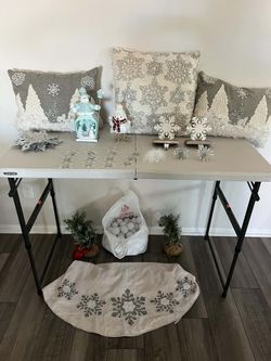 ❄️ Winter Wonderland Holiday & Christmas Decor Bundle – Pillows, Stocking Holders, Tree Skirt & Mor