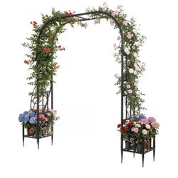 Brand New In The Box- Garden Arch with Planter Boxes, Metal Arbor Trellis for Climbing Plants Outdoor, Heavy Duty Iron Archway for Wedding Ceremony Pa