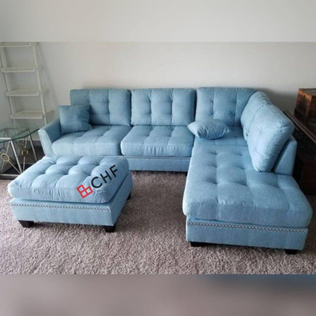 Living Room 3 Pc Sectional Sofa With Ottoman  