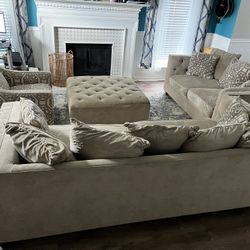 6 piece set Beige Sofa Set with Ottoman, Accent chair, and two end tables