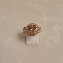 Rose Gold CZ and Topaz Ring Size 6.5