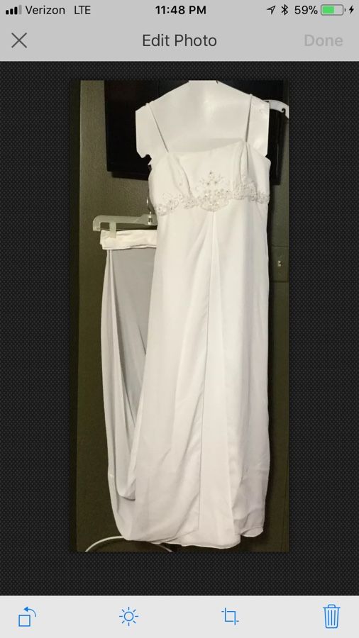 David's Bridal New Spaghetti Strap Chiffon Split Wedding Gown