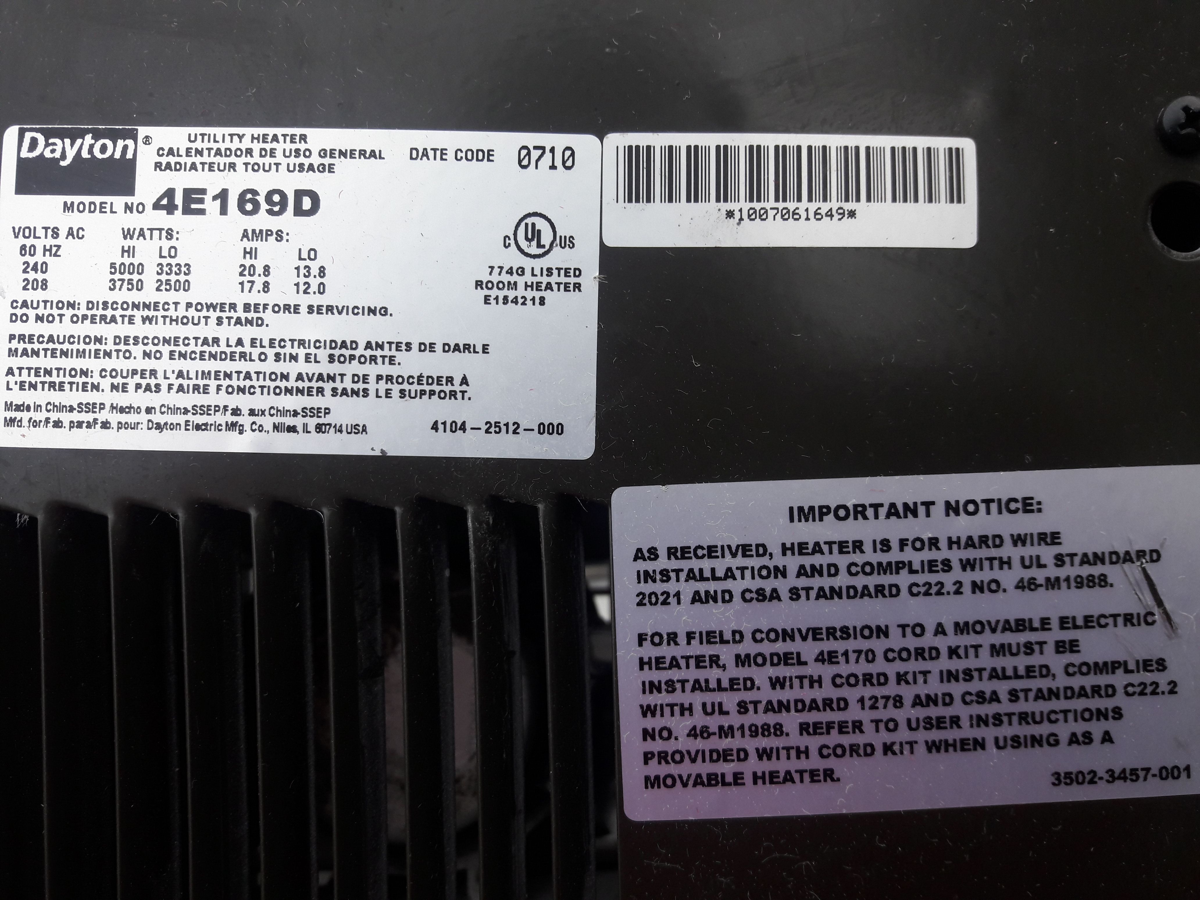 Dayton 5000 Watt Utility Garage Heater for Sale in Oregon City, OR - OfferUp