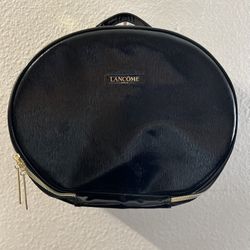      Lancome Paris Women's Black Patent Vegan Leather Travel Make Up Accessory Case